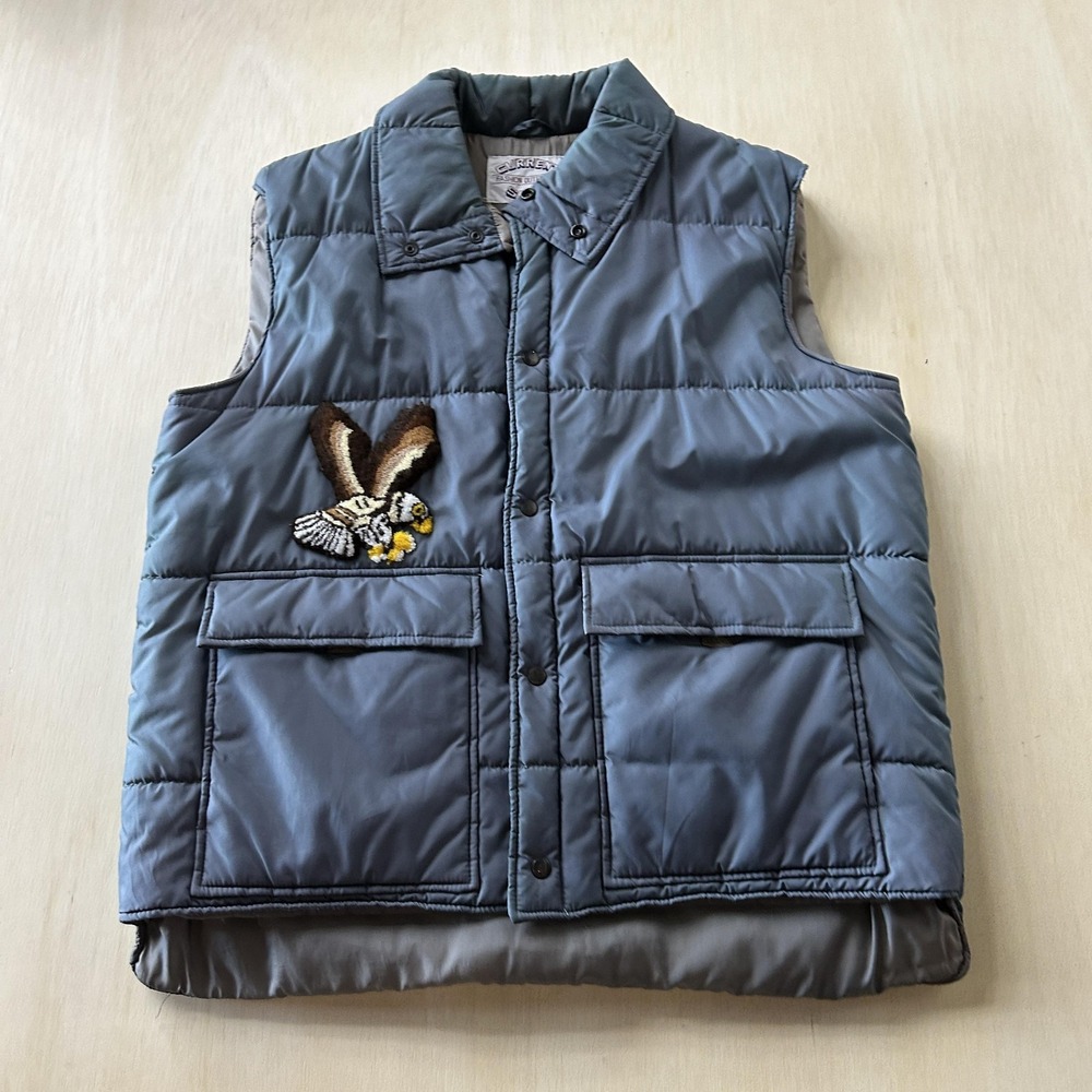 Vintage Current Seen Vest Mens XL Gray Quilted Nylon Eagle Lion Chenille Patches